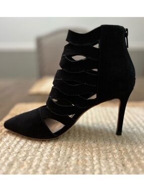 Loeffler Randall Black Coralie Suede Cutout Bootie Stiletto Heels Size 7.5